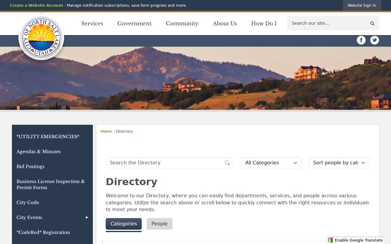 North Salt Lake city directory staff directory filters