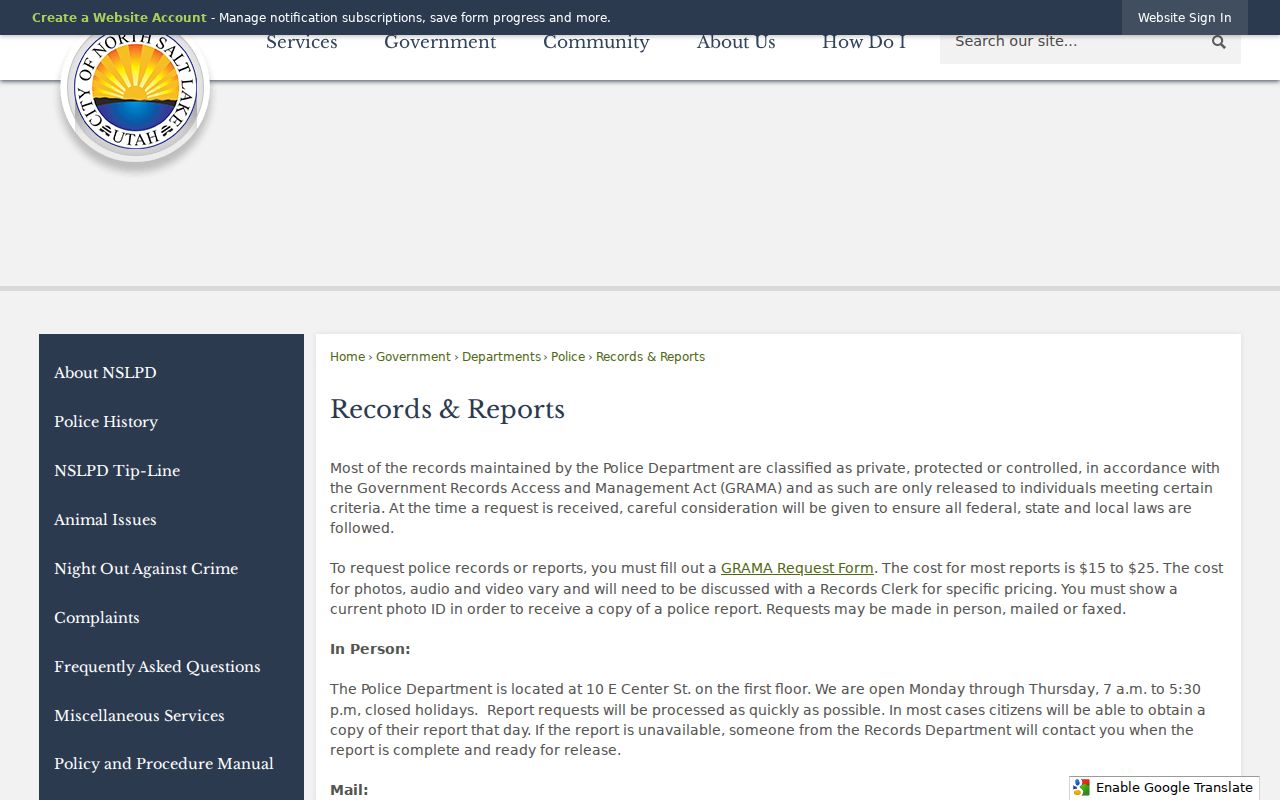 North Salt Lake neighbors police report request channels