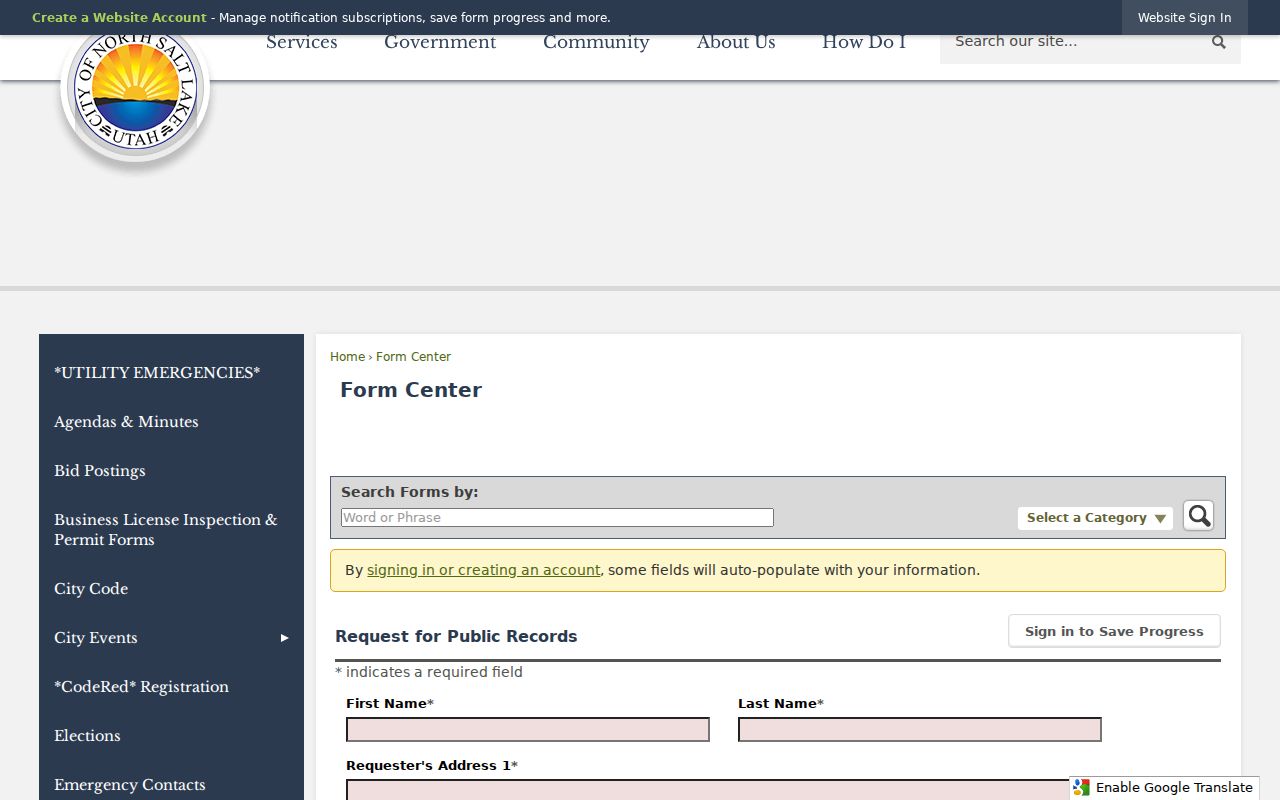 North Salt Lake resident lookup GRAMA request form