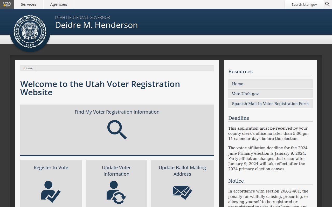 North Salt Lake resident lookup voter registration update choices