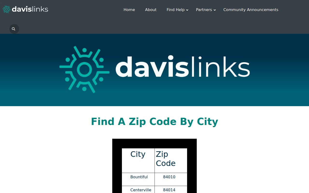 North Salt Lake ZIP code directory DavisLinks city ZIP table